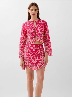 Scalpers Pink Embroidered Two-Piece Skirt Set - Shirt and Skort